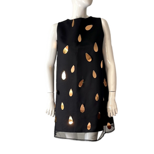 Elegant Black and Gold Sleeveless Dress 3d gold leaves